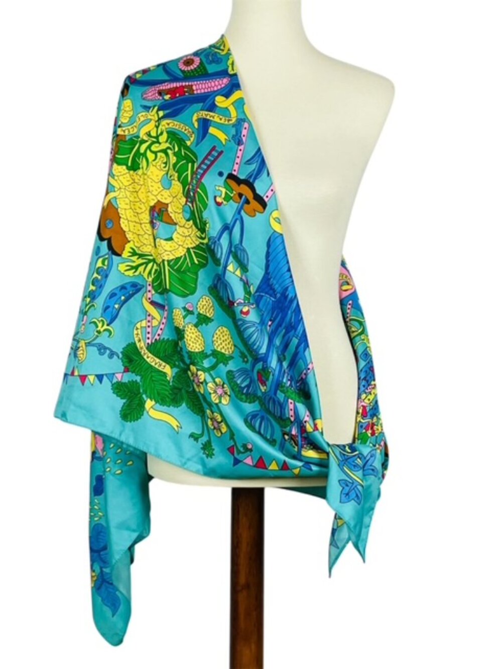 100% Silk Scarf Veggie Garden Tomato Girl Cottagecore Provencal Farmers Market